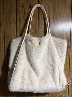 VS by Victorias Secret Faux Fur Tote Bag in Cream - Elegant Everyday Handbag